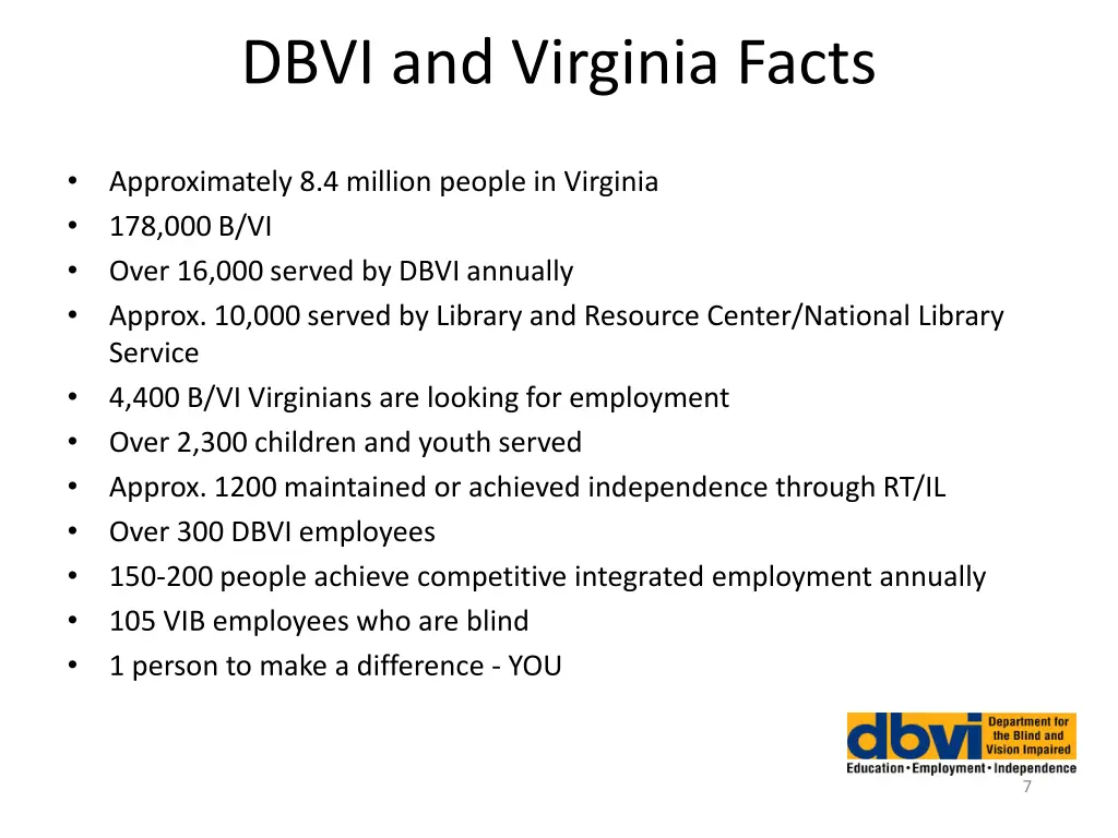 dbvi and virginia facts