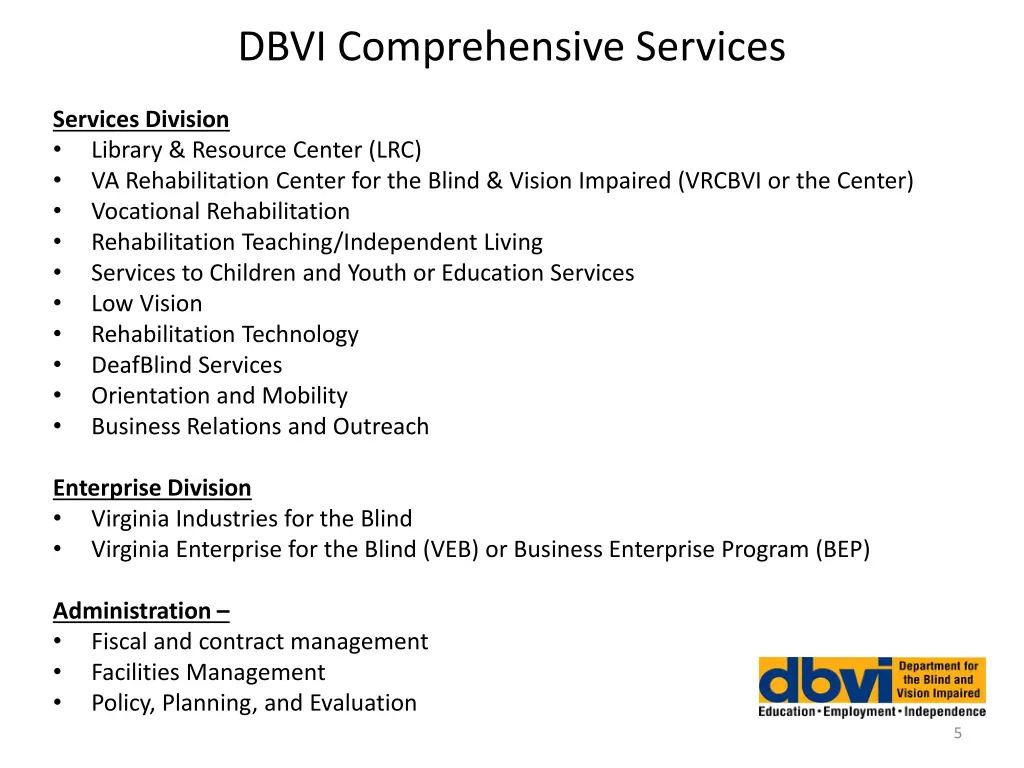 dbvi comprehensive services