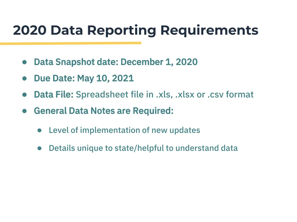 2020 data reporting requirements