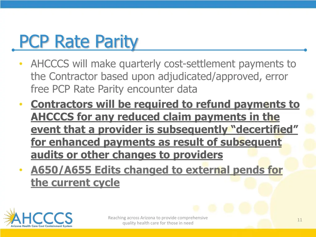 pcp rate parity