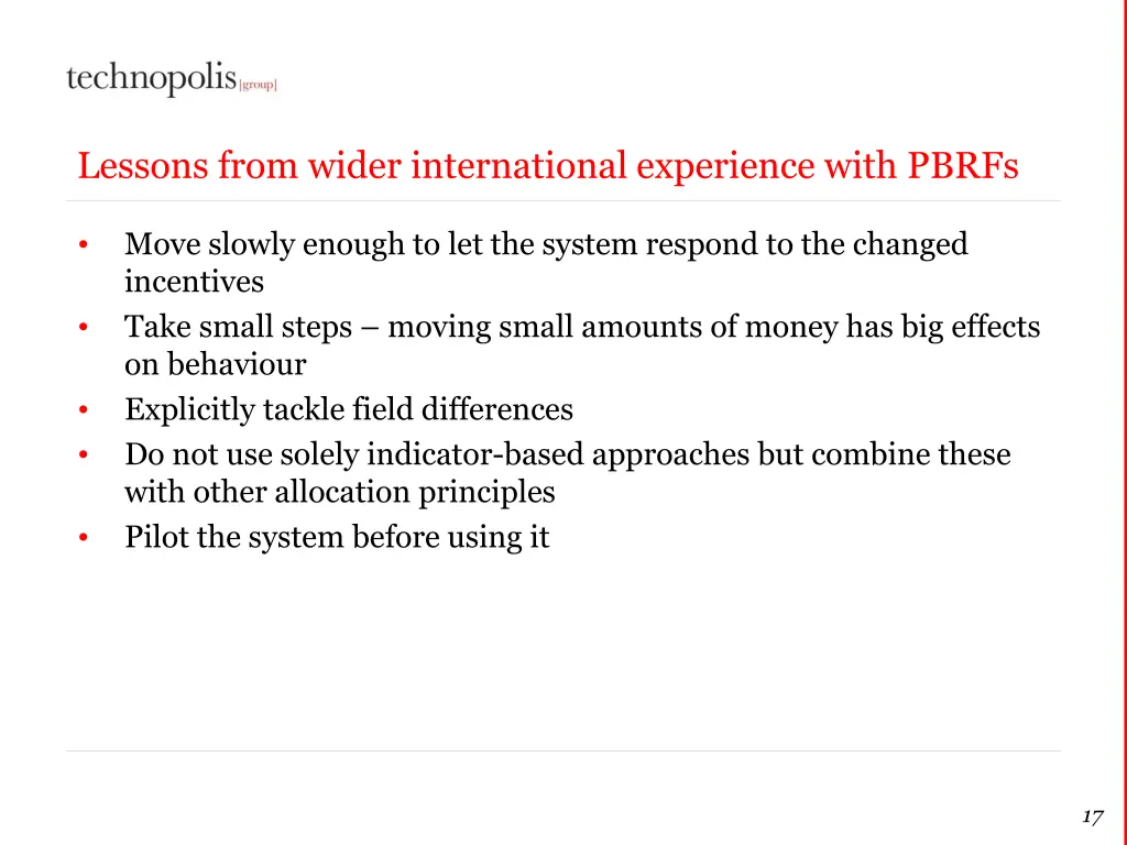lessons from wider international experience with
