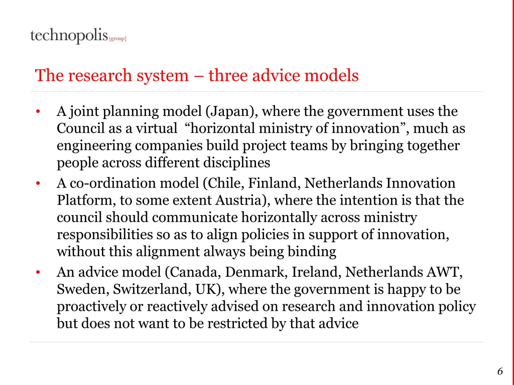 the research system three advice models