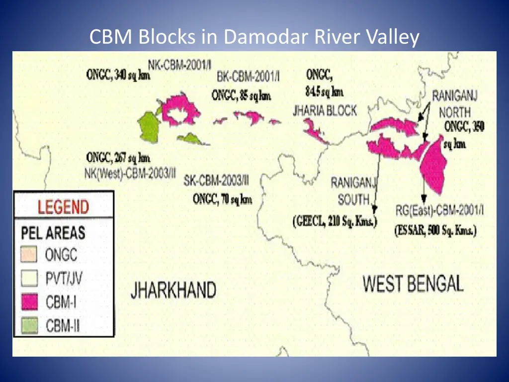 cbm blocks in damodar river valley