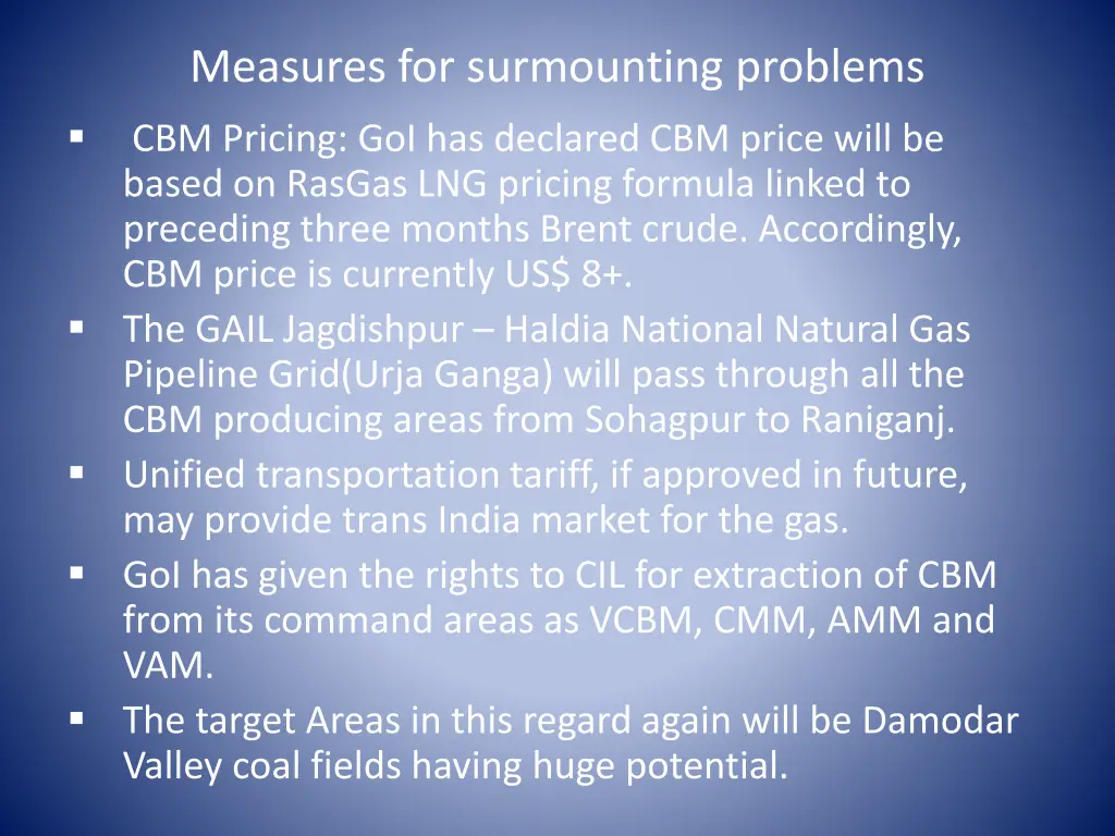 measures for surmounting problems cbm pricing