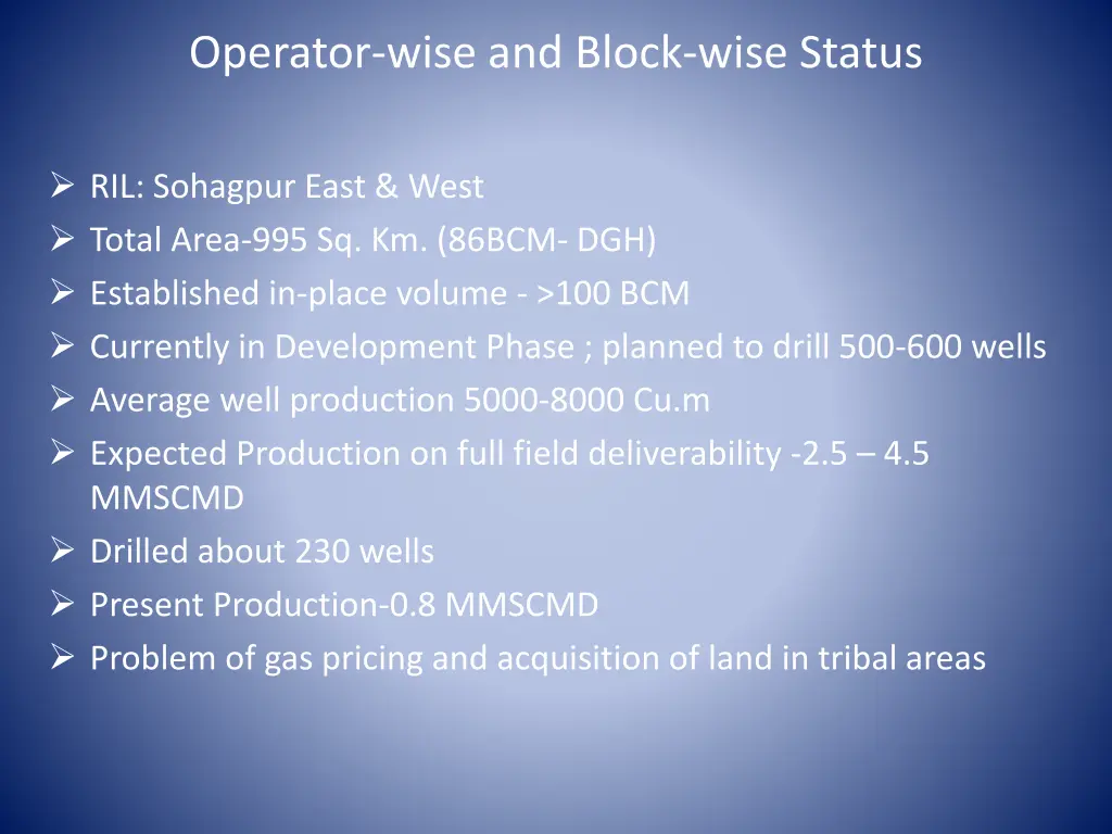 operator wise and block wise status