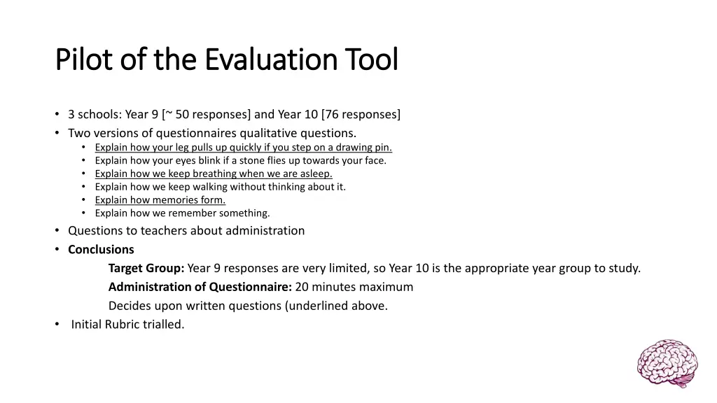 pilot of the evaluation tool pilot