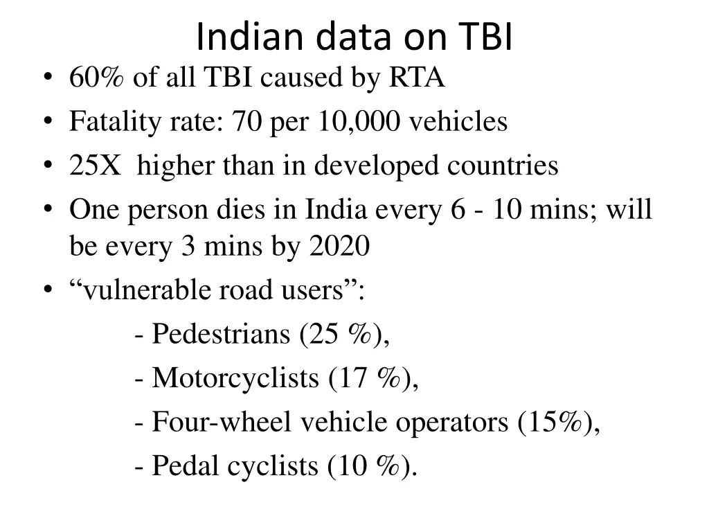indian data on tbi 60 of all tbi caused