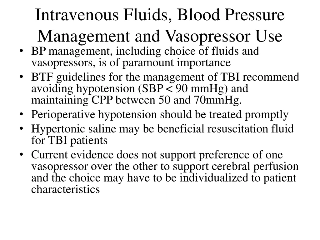 intravenous fluids blood pressure management
