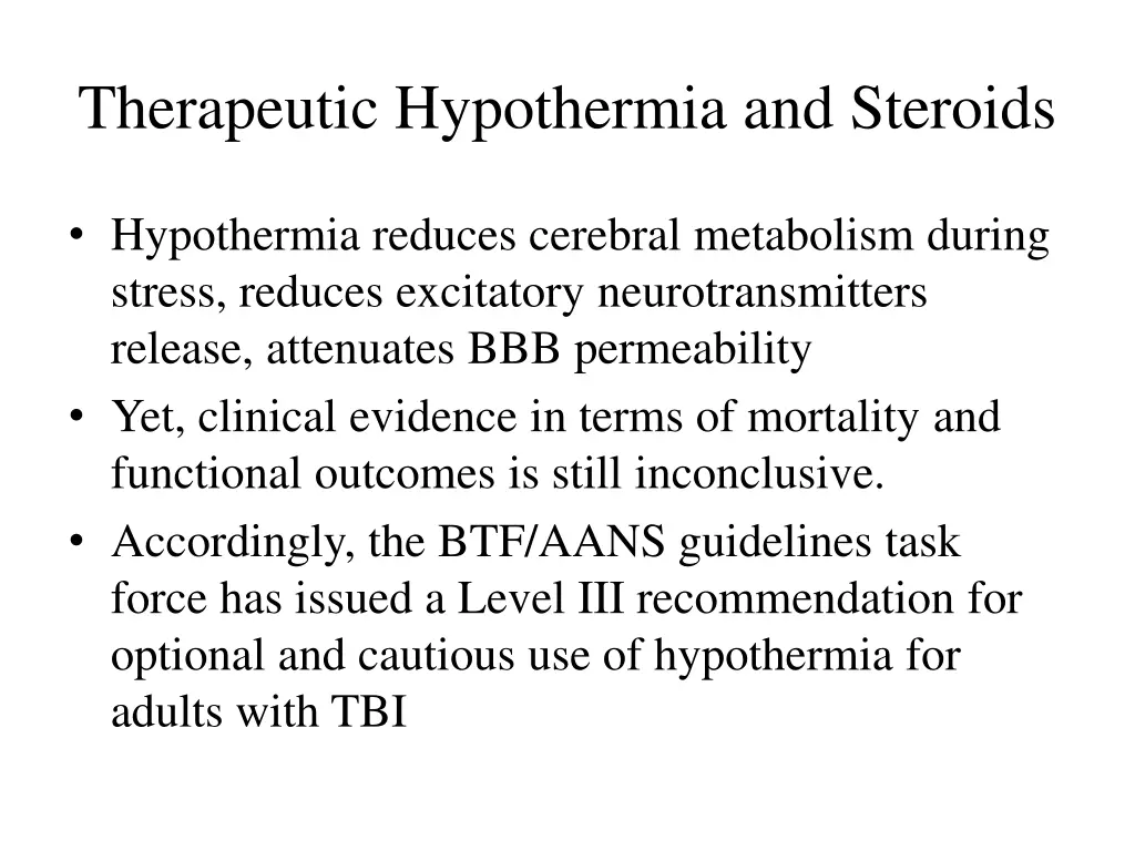 therapeutic hypothermia and steroids