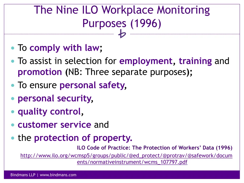 the nine ilo workplace monitoring purposes 1996