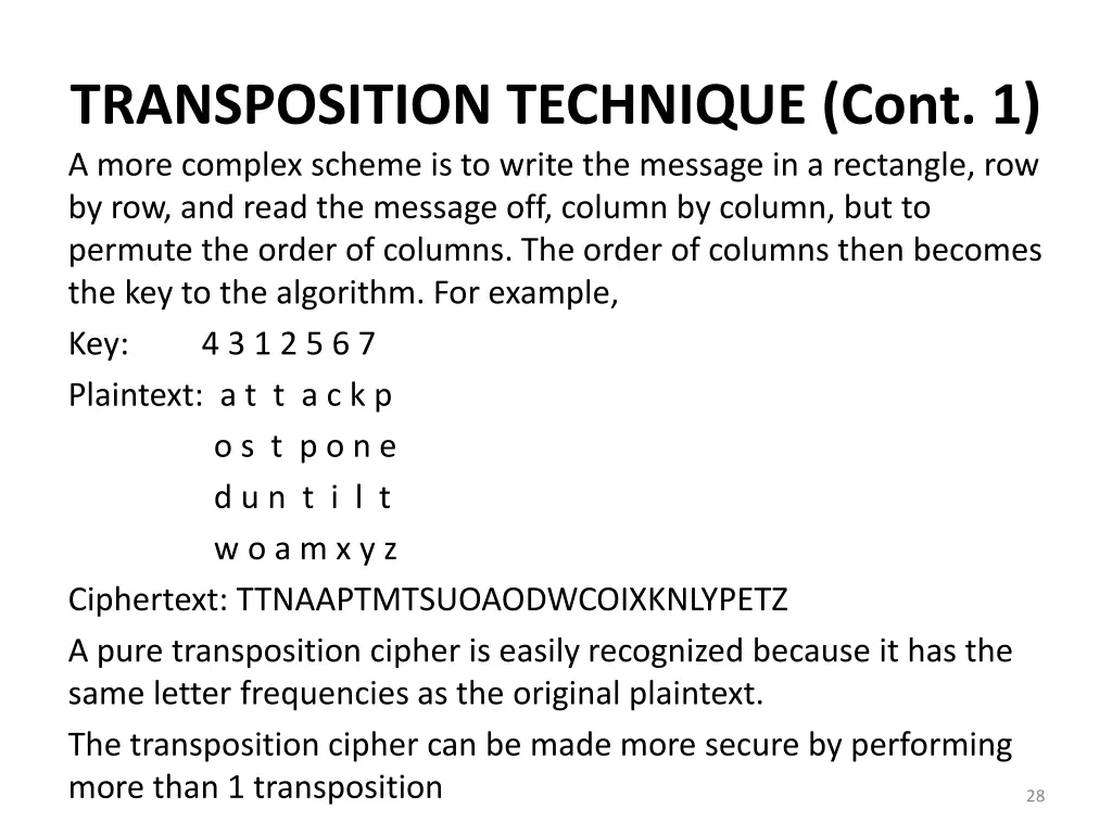 transposition technique cont 1 a more complex