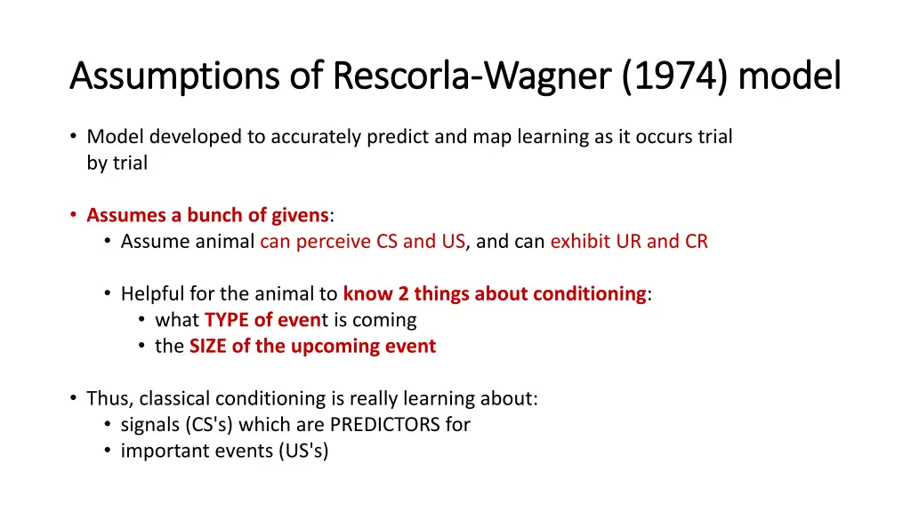 assumptions of rescorla assumptions of rescorla