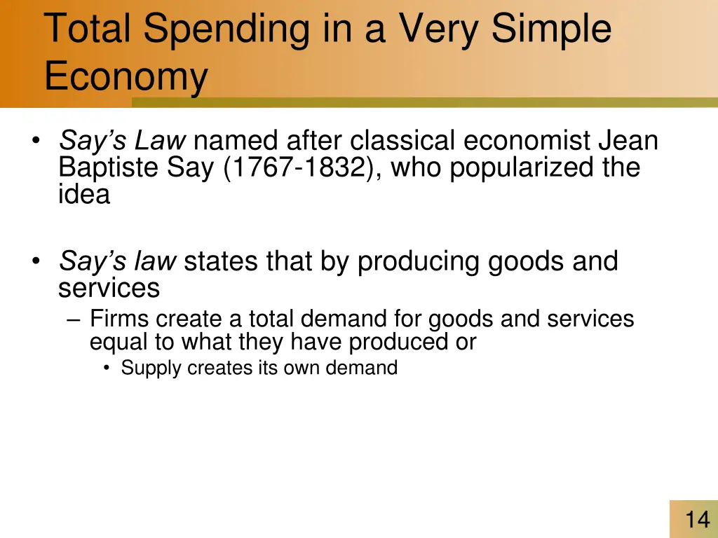 total spending in a very simple economy 1