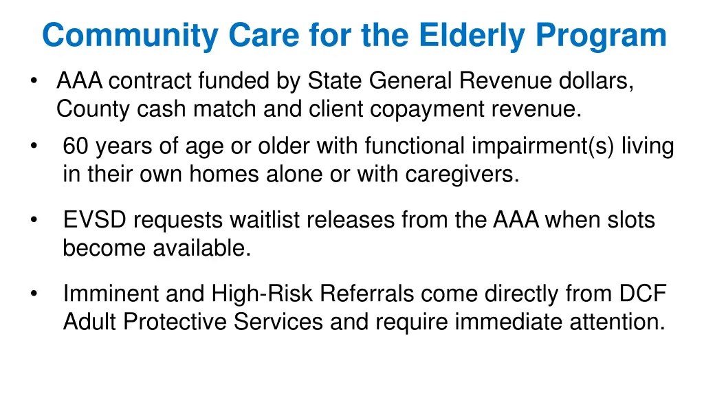community care for the elderly program