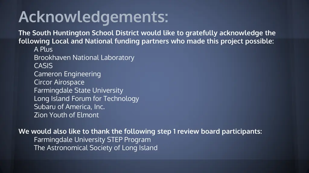 acknowledgements the south huntington school