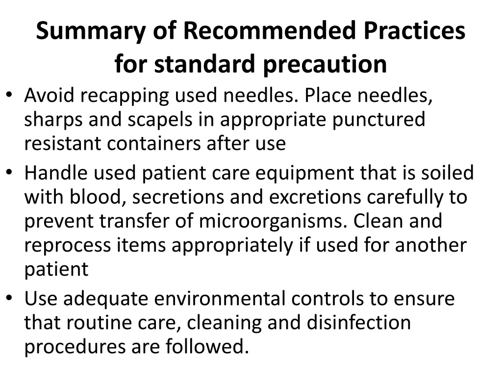 summary of recommended practices for standard 1