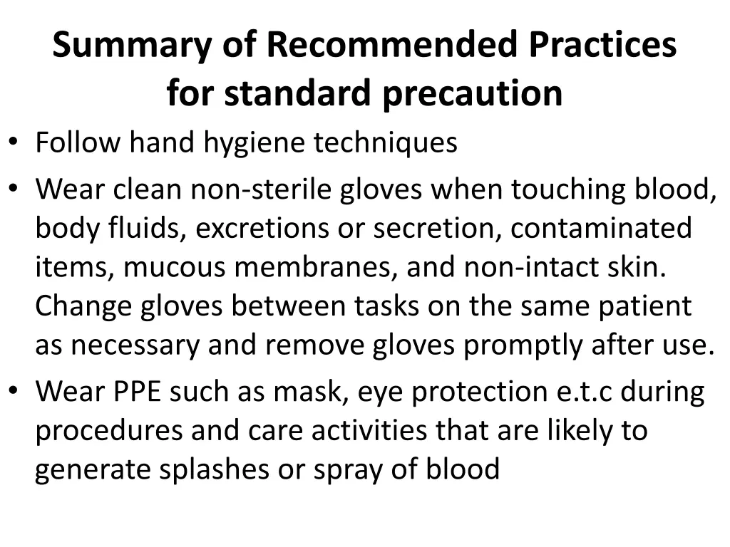 summary of recommended practices for standard