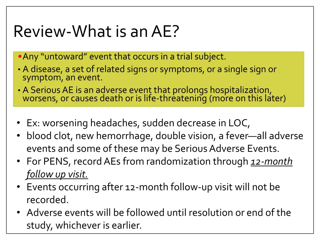review what is an ae