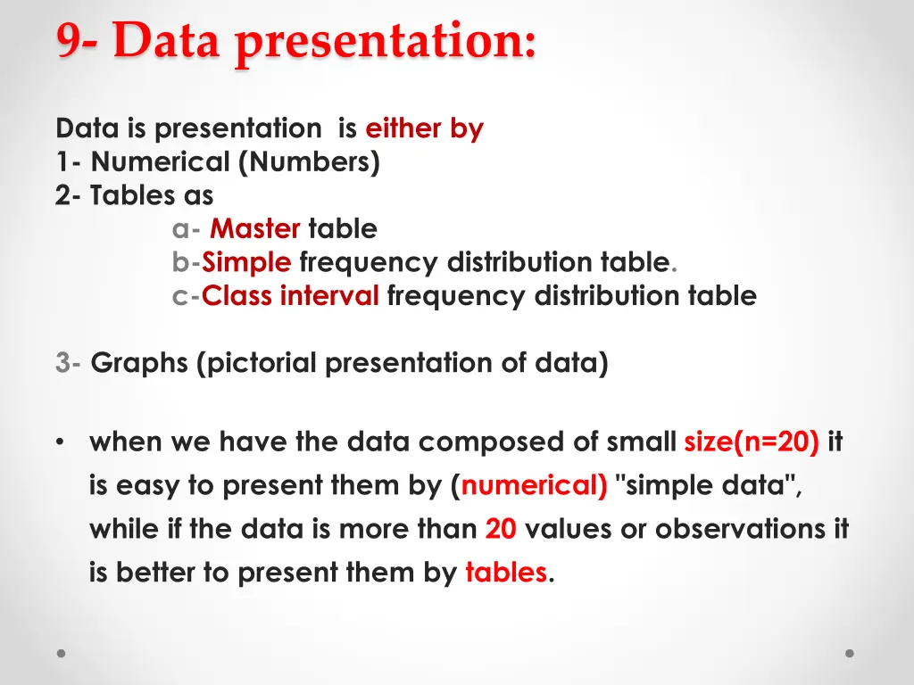 9 data presentation