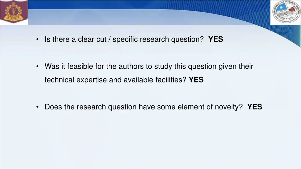 is there a clear cut specific research question