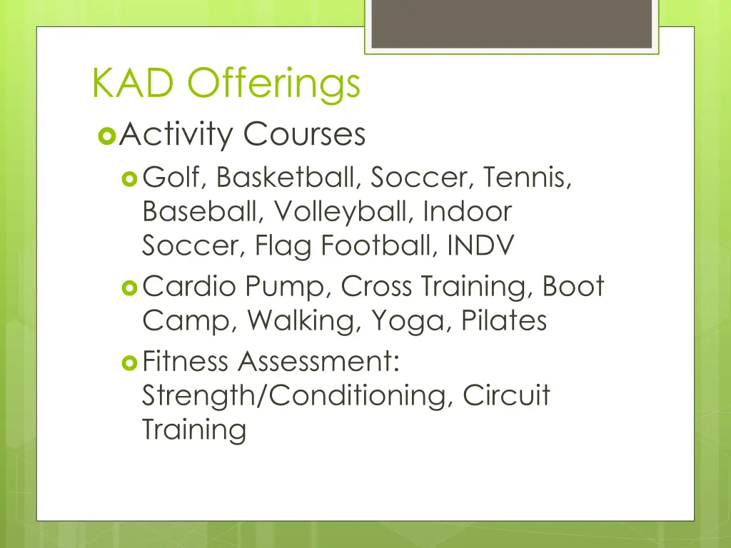 kad offerings activity courses golf basketball