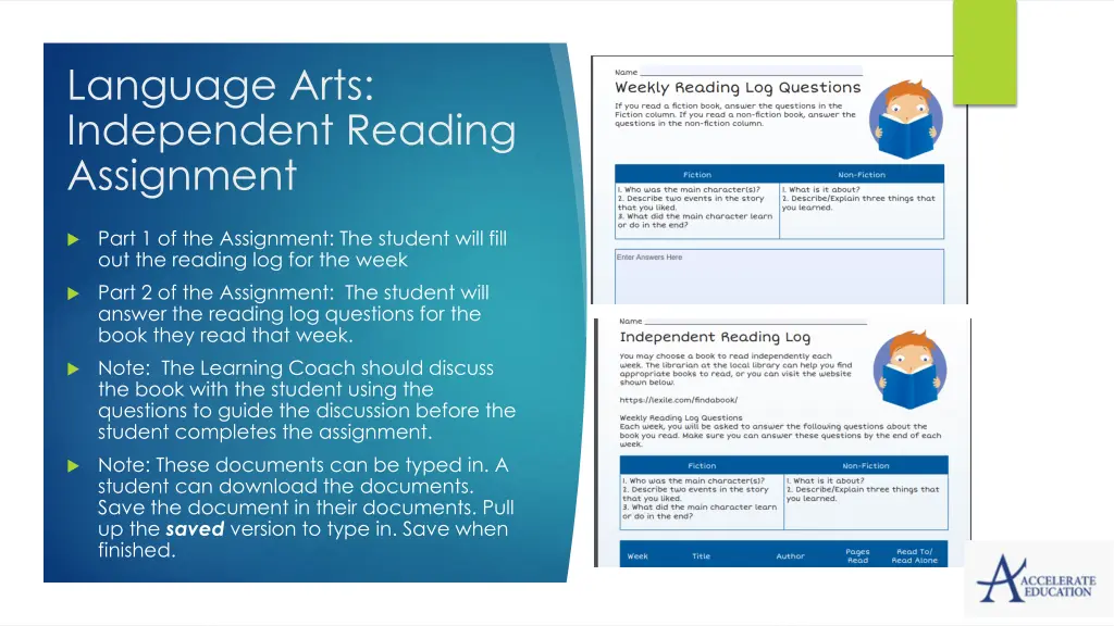 language arts independent reading assignment