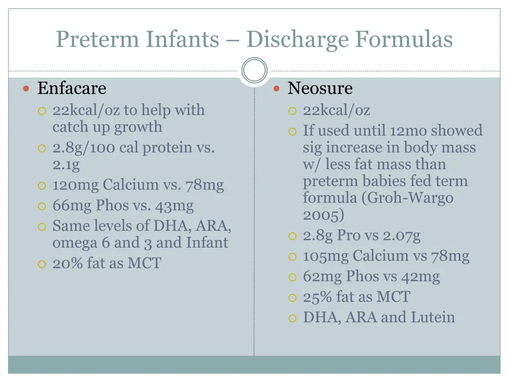 preterm infants discharge formulas