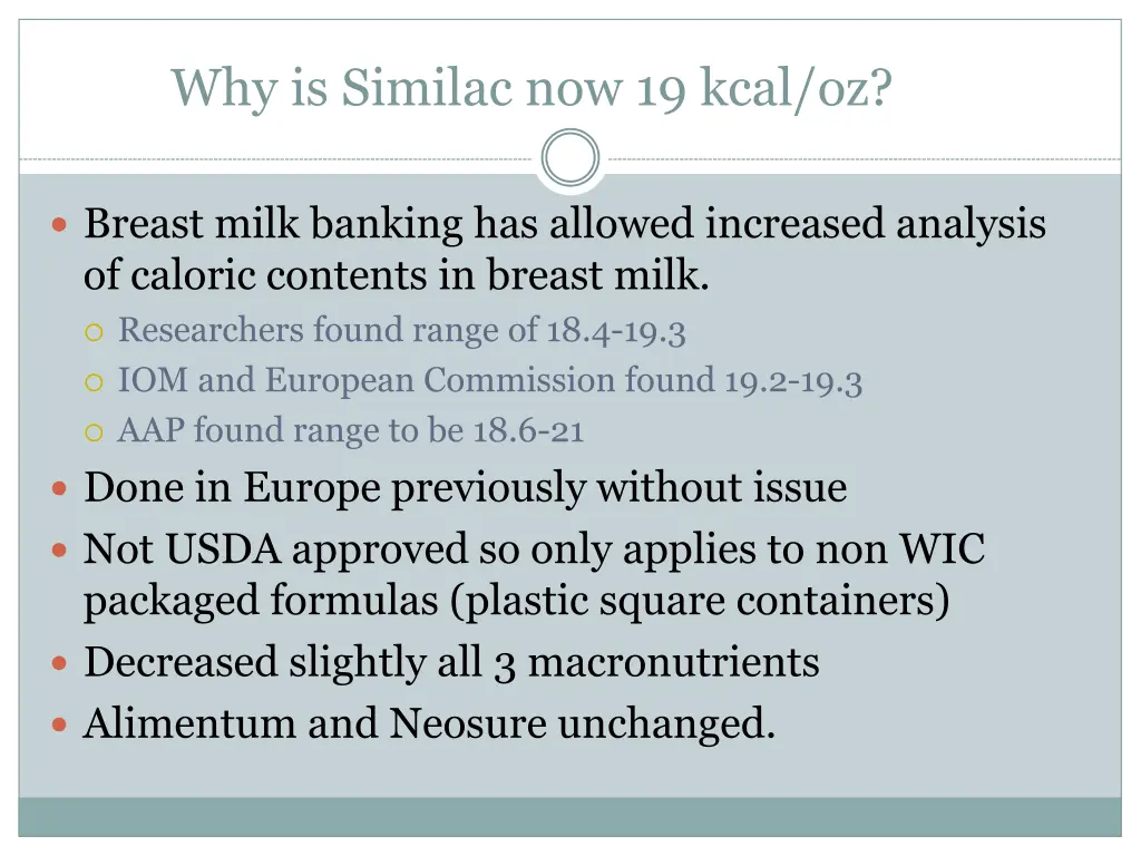why is similac now 19 kcal oz