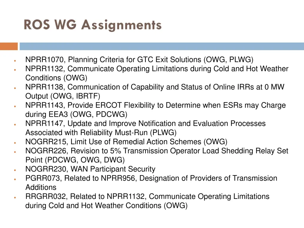 ros wg assignments