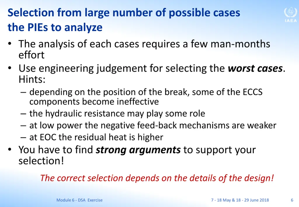 selection from large number of possible cases
