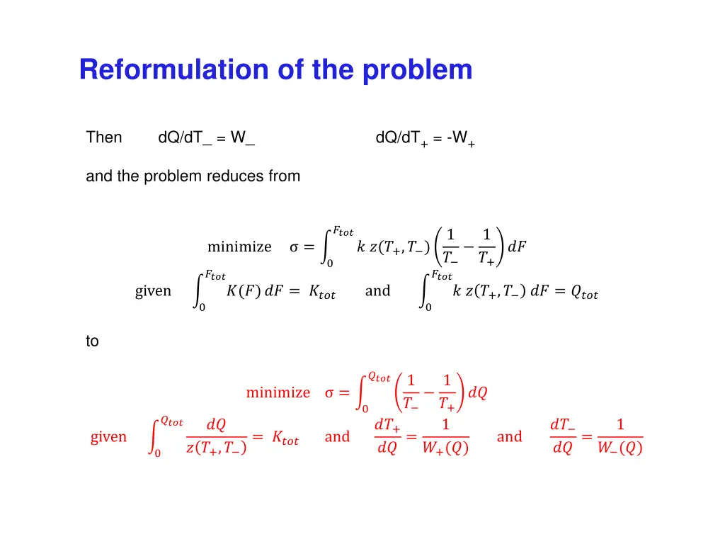 reformulation of the problem