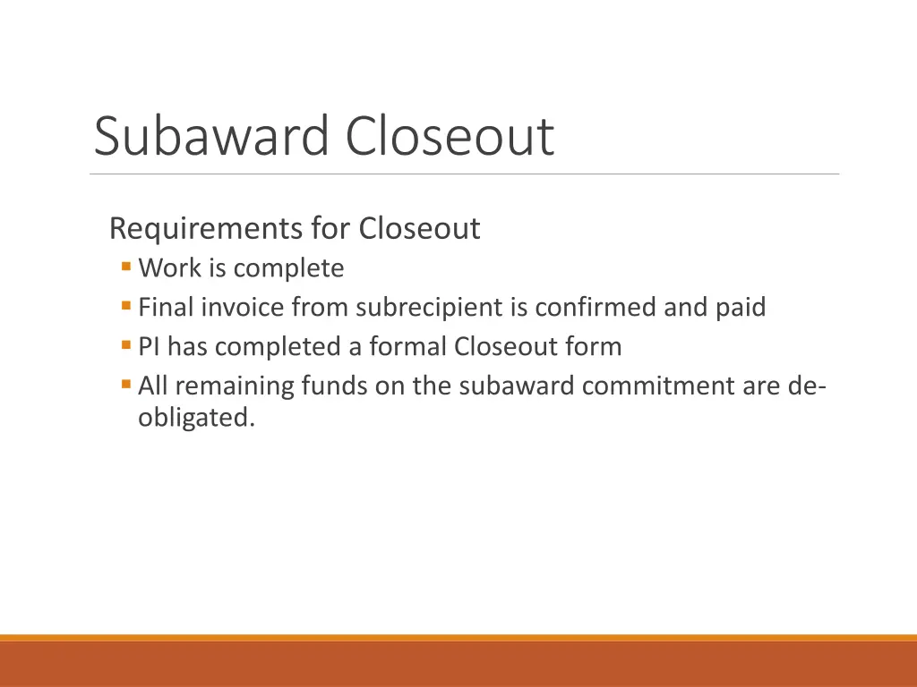 subaward closeout