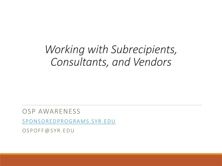 working with subrecipients consultants and vendors