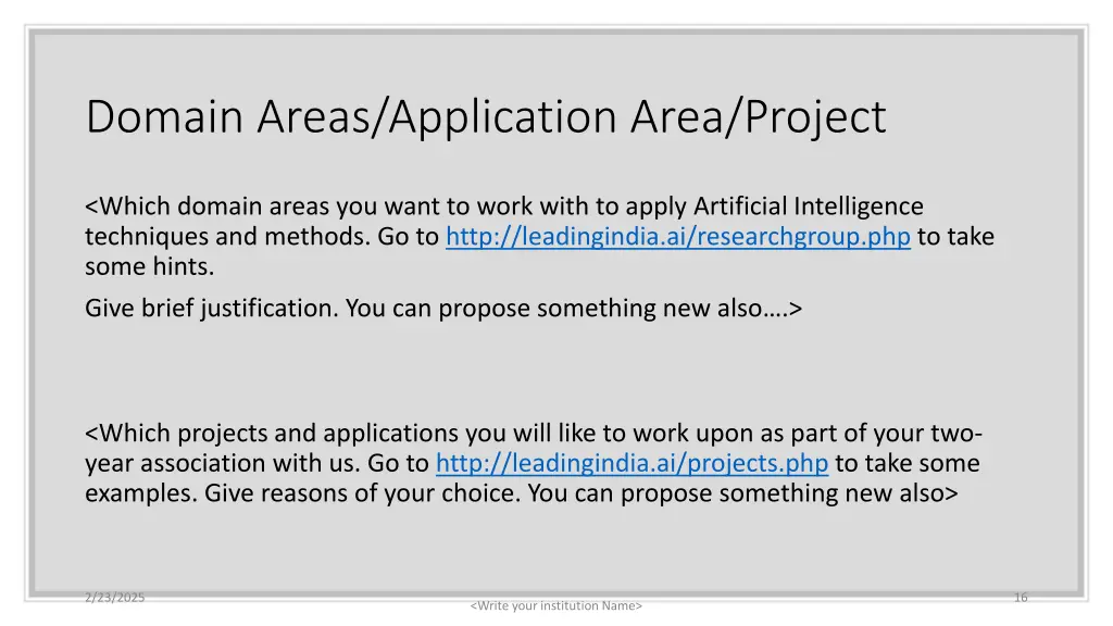 domain areas application area project
