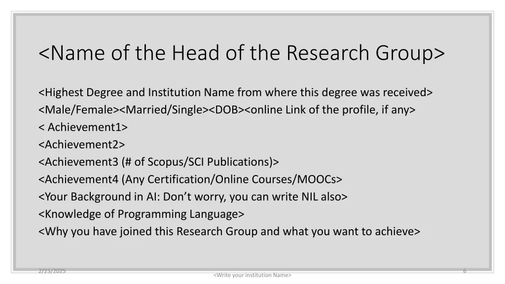 name of the head of the research group