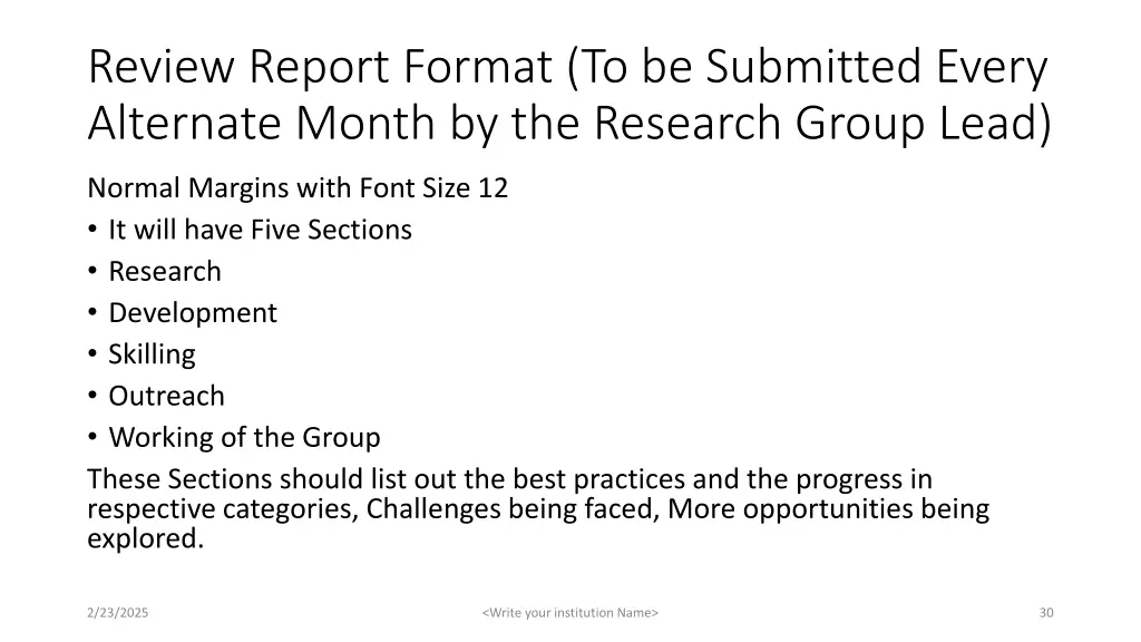 review report format to be submitted every