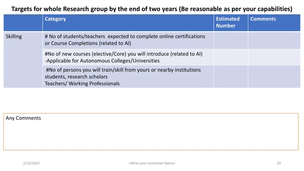 targets for whole research group 2
