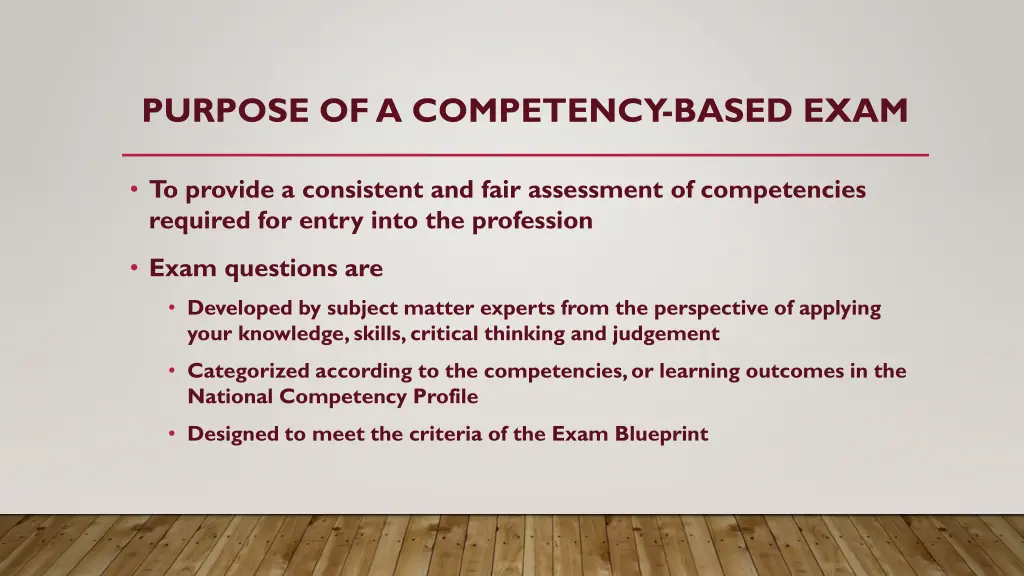 purpose of a competency based exam