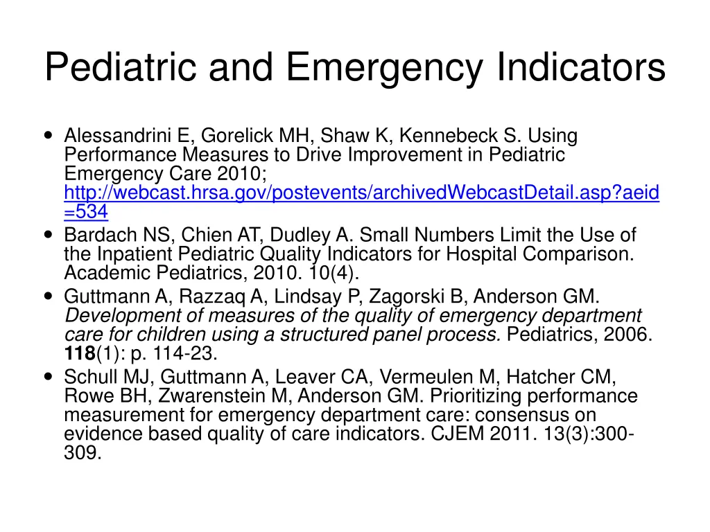 pediatric and emergency indicators