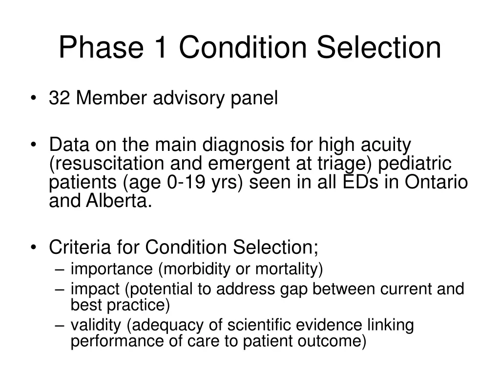 phase 1 condition selection 1