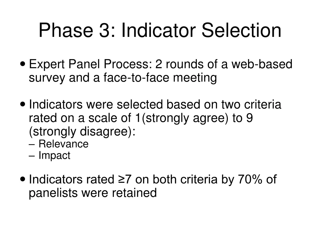 phase 3 indicator selection