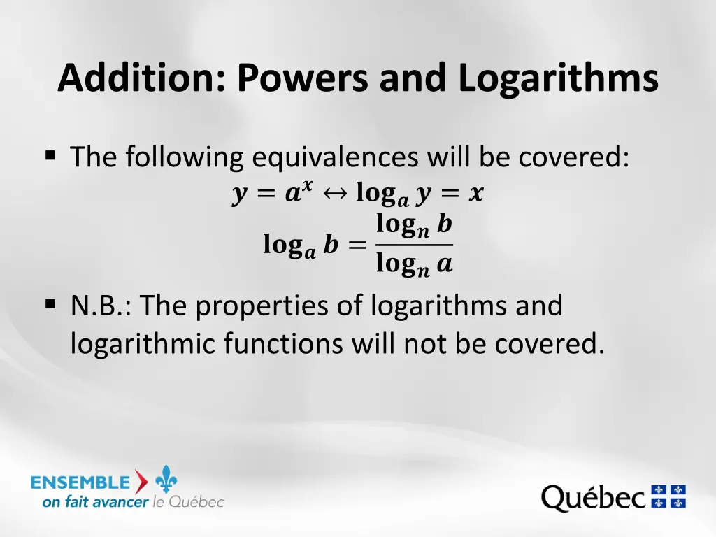 addition powers and logarithms 1