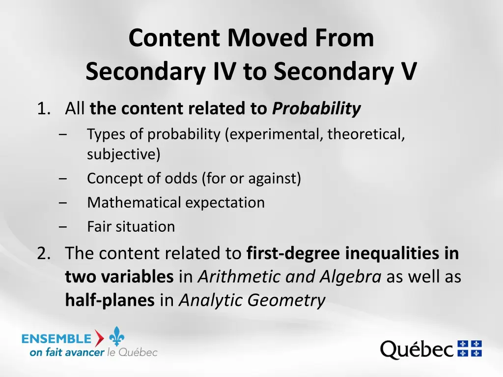 content moved from secondary iv to secondary v