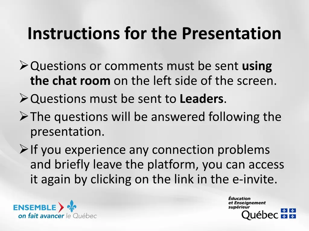 instructions for the presentation