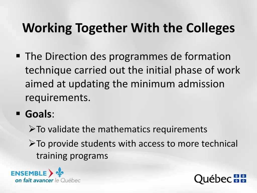 working together with the colleges