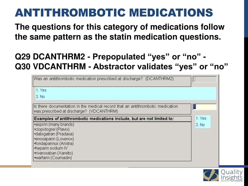 antithrombotic medications the questions for this