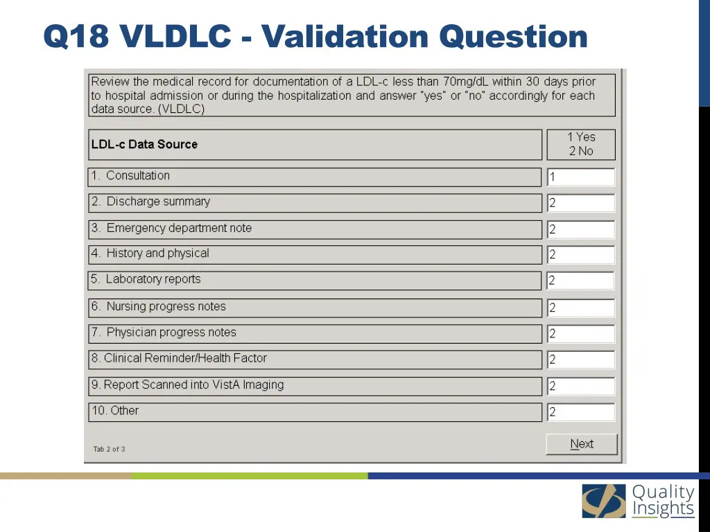 q18 vldlc validation question