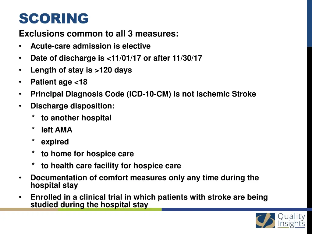 scoring exclusions common to all 3 measures acute