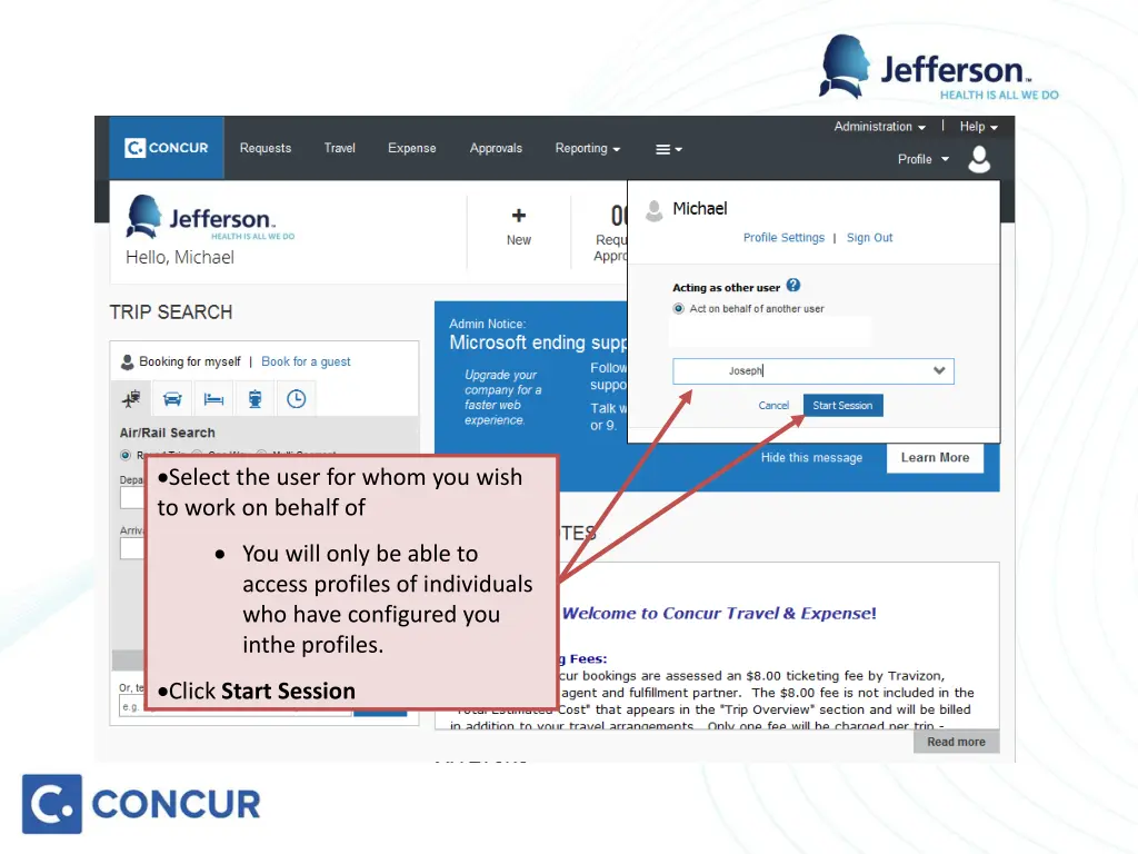 select the user for whom you wish to work