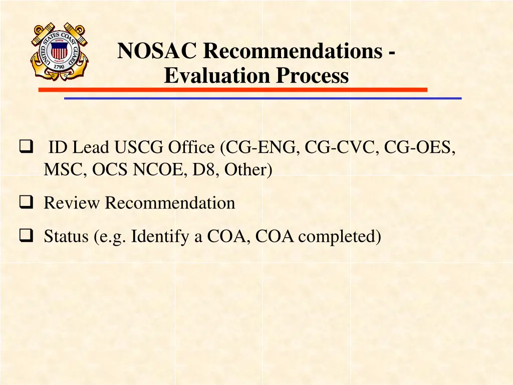 nosac recommendations evaluation process
